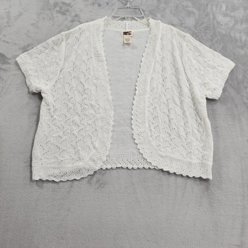 Sweet Kizz Cardigan Sweater Womens 2X White Open Knit Short Sleeve Cottagecore